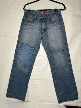 Hugo Boss Straight-Leg Blue Patchwork Jeans